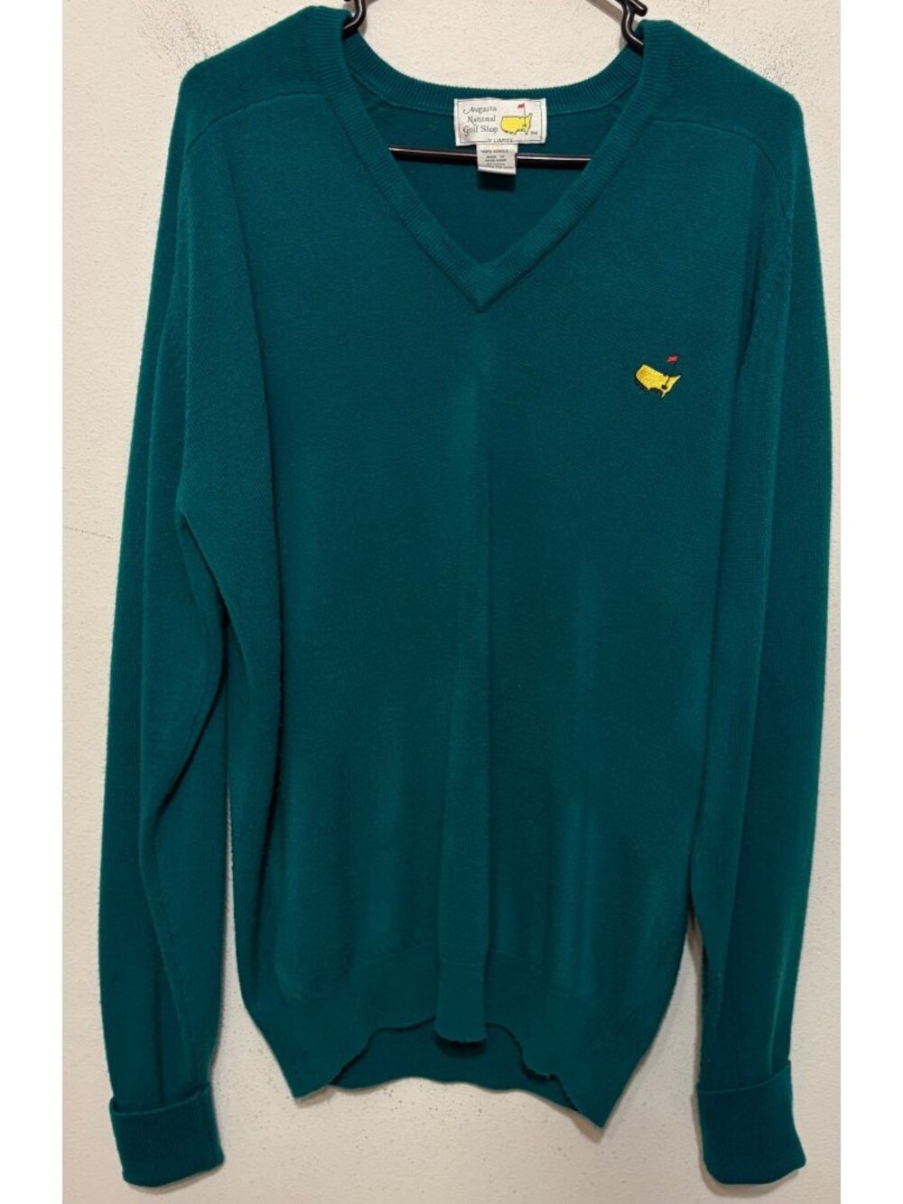Vintage Augusta National Golf Shop Vneck Long Sleeve Sweater Green Embroidery XL